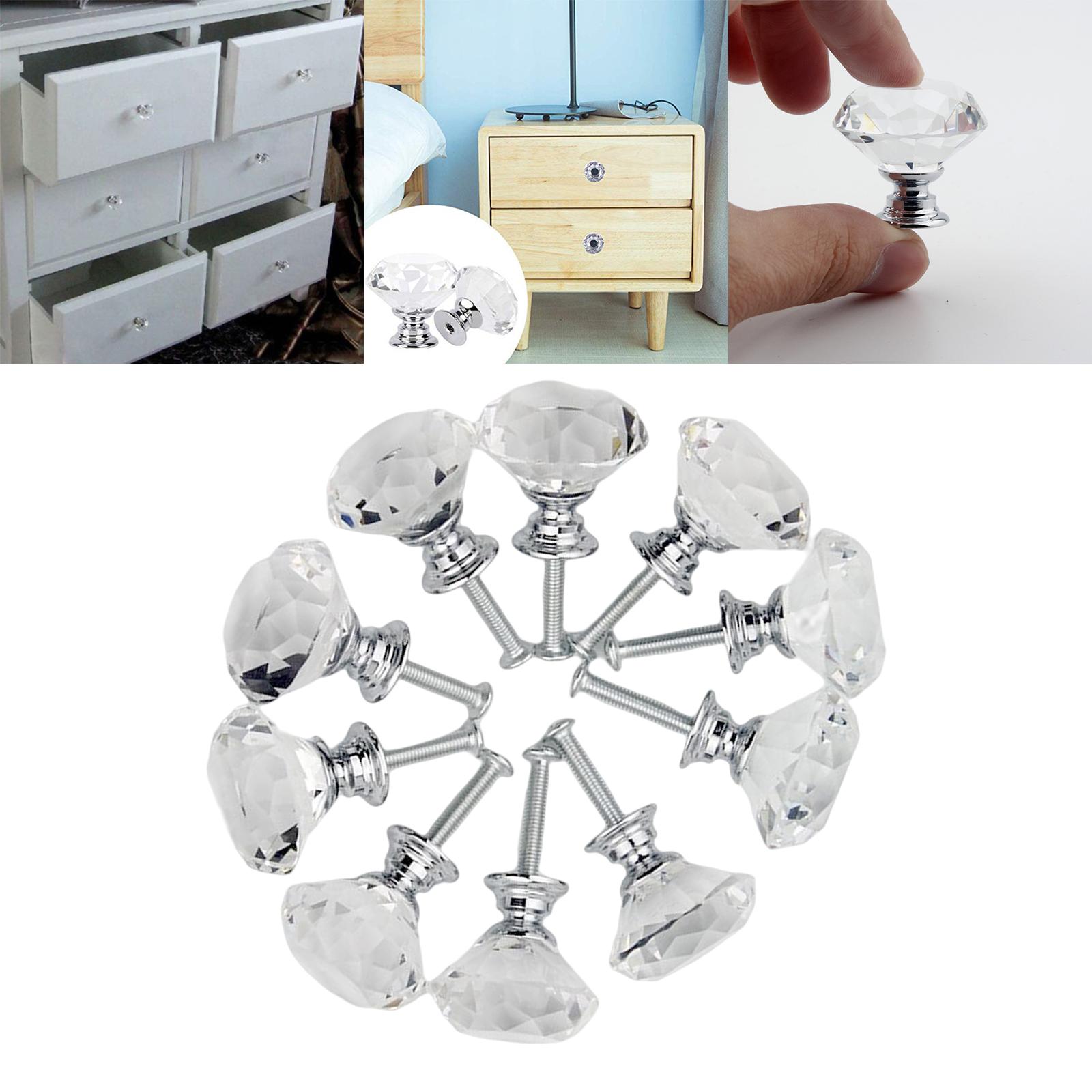 Set of 10 30mm Crystal Glass Drawer Knobs Pulls Handles Durable Fashion