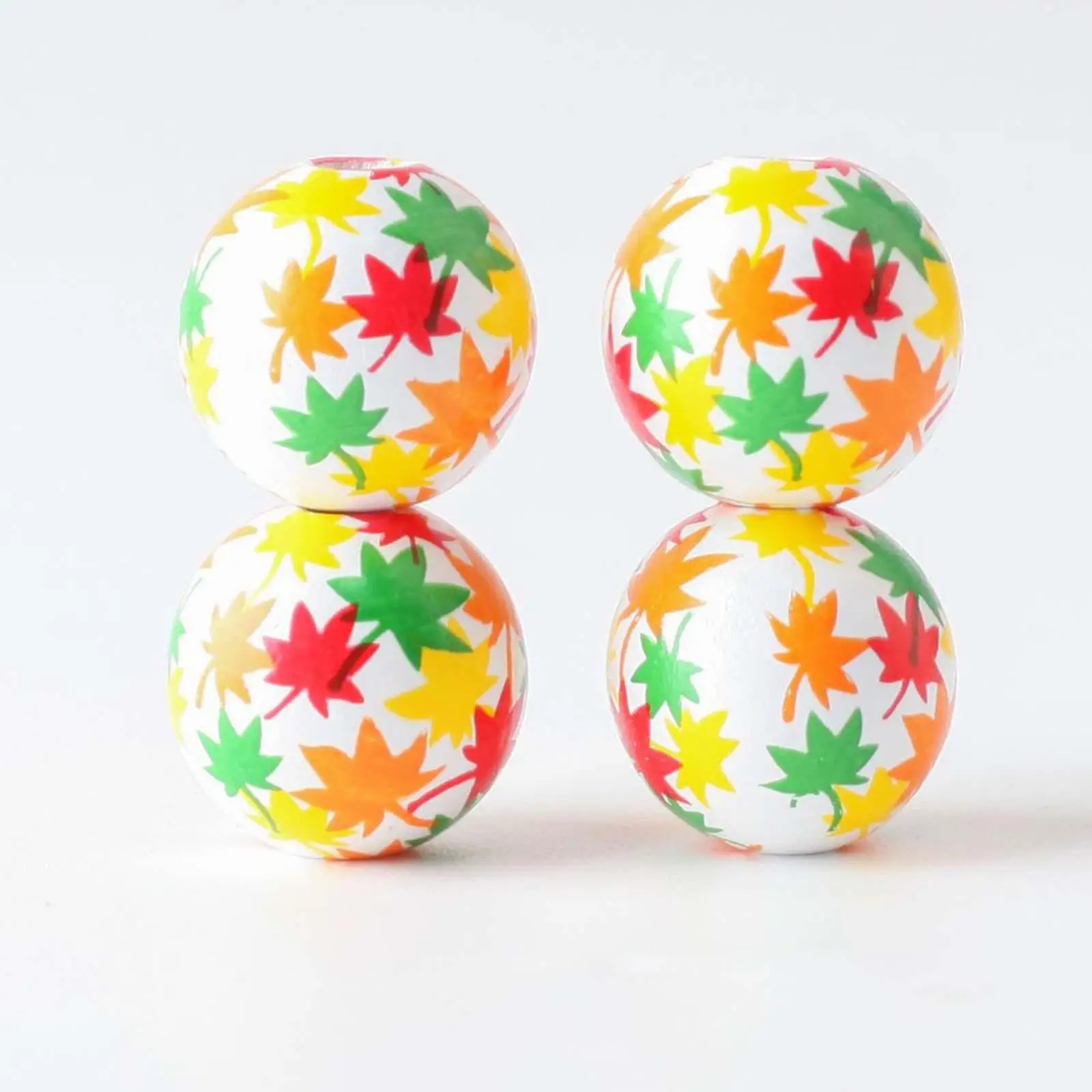 Thanksgiving Beads Ornament Handmade Maple Leaf Beads Round Wooden Beads for Bracelet Pendant DIY Crafts Jewelry Making Findings