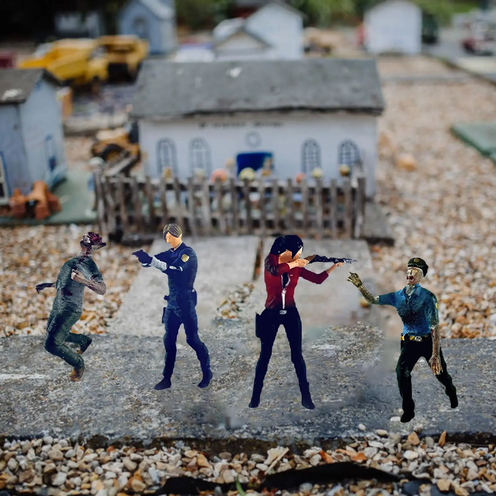 4Pcs 1/64 People and Zombie Figures Train Railway Collections Movie Props Diorama Scenery Resin Figurines Miniature Scenes Decor