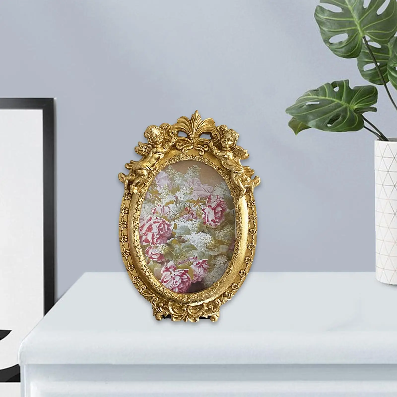 Carved Floral Photo Frame Centerpiece with Glass Front Picture Frame Cards Display Holder Stand for Wedding Bedroom Home Decors