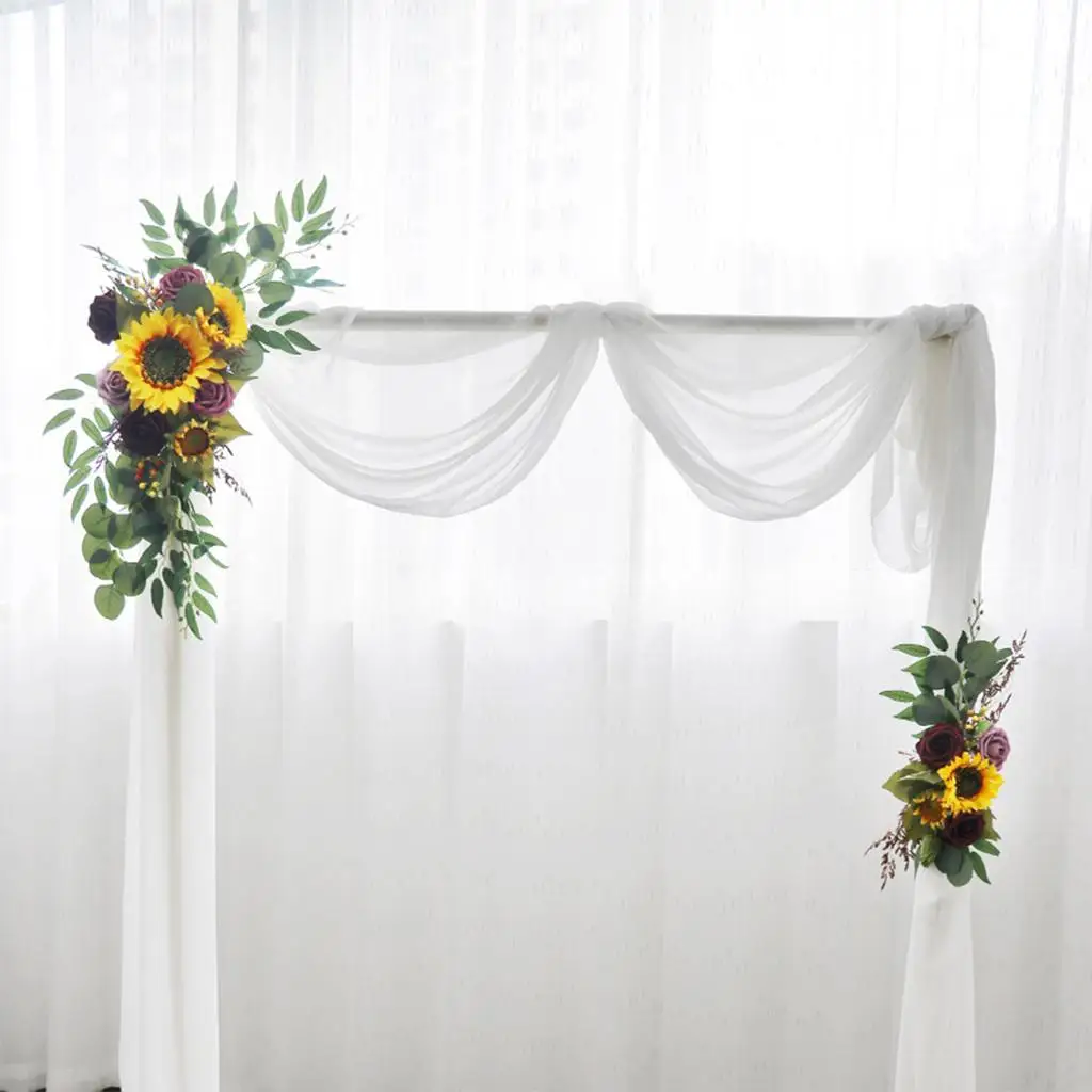 2Pcs Artificial Wedding Arch Flowers, Sunflowers Decor, Rustic Flower Garland Party Reception Backdrop Garden