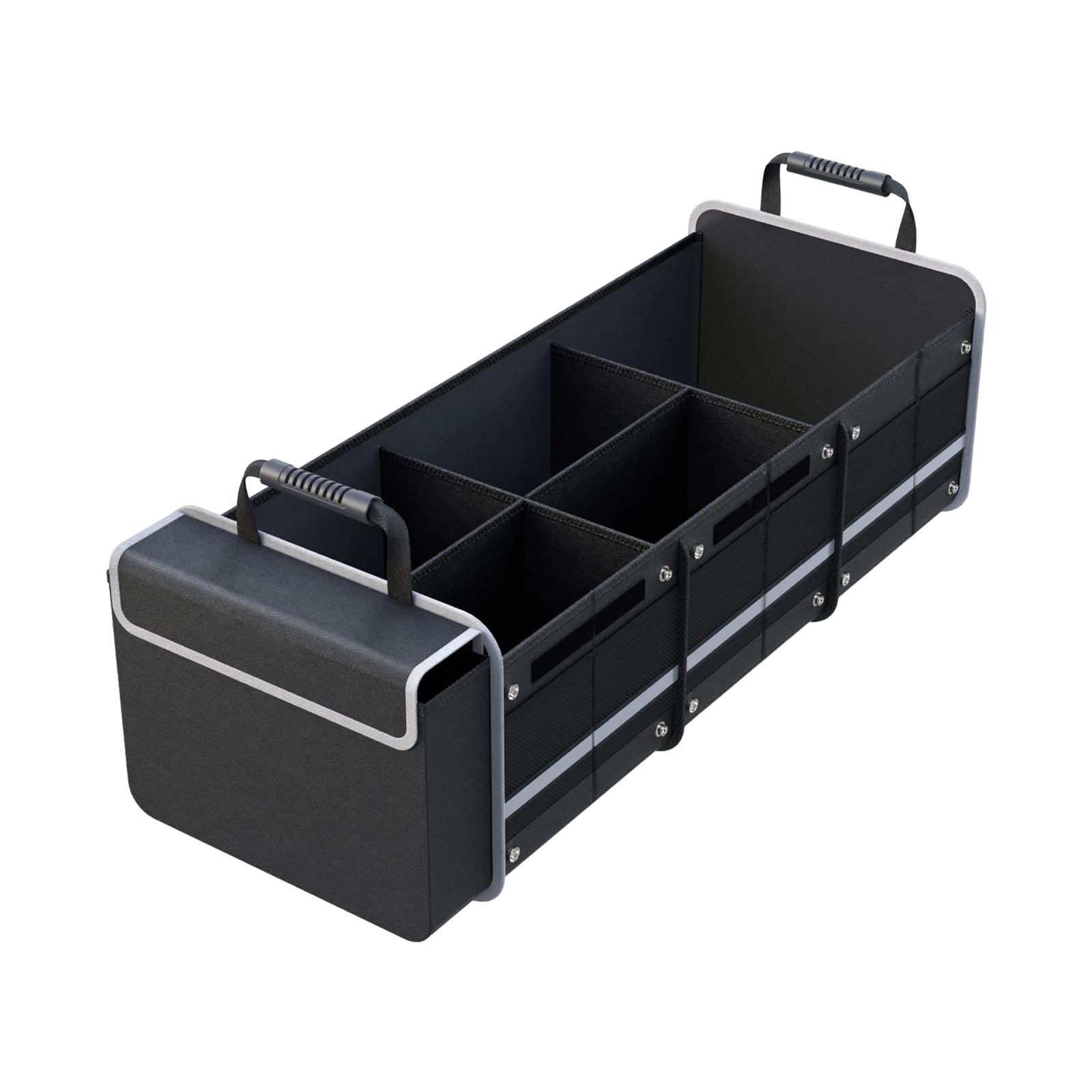 Foldable Car Trunk Organizer Expandable Multi Compartment Reinforced Handles Cargo Storage Container for Automotive Sedans