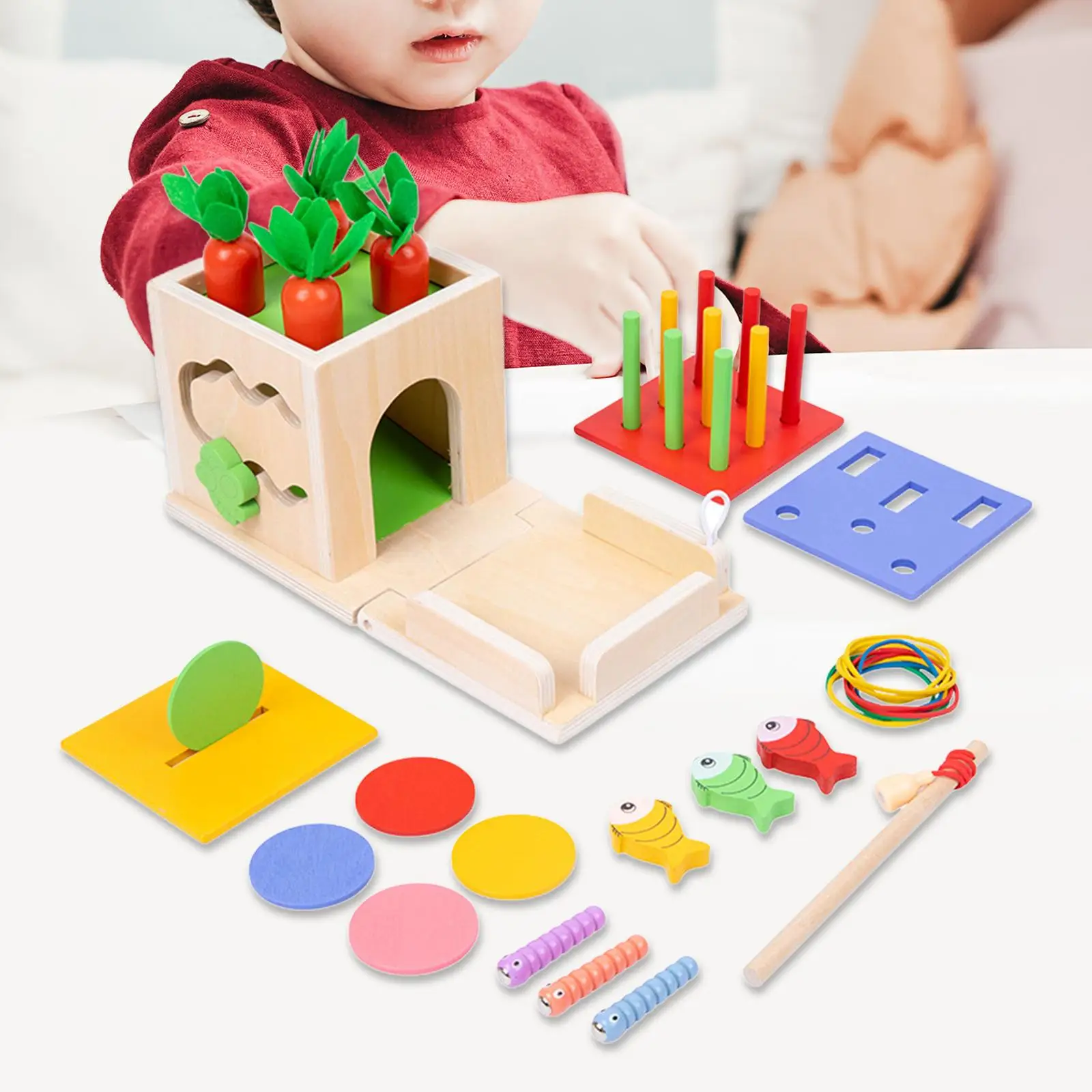 8 in 1 Montessori Box Multi-function Plug Stick Pull Radish Children`s Building Blocks Color Matching  Intelligence Box Toys