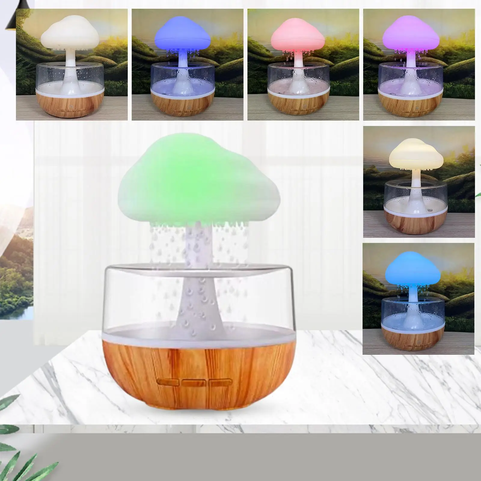 Humidifier Atmosphere Light Spill Resistant Design USB Cable Cloud Raindrop Humidifier 7 Changing Colors Lights for Bedroom