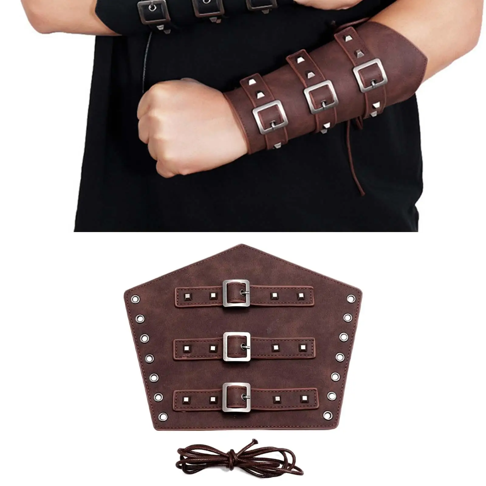PU Leather Men Punk Rock Wristband Bracelet Bangle Arm Armor Cuff Medieval