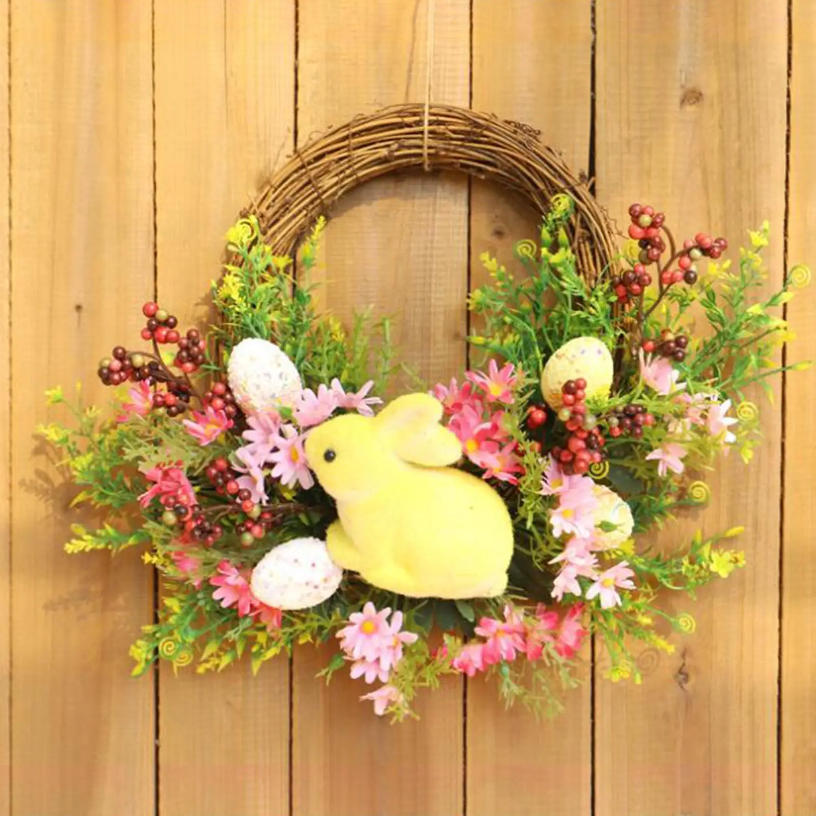 Easter Wreath  Garland with Colorful Eggs Bunny Window for Holiday Front Door Garden Wedding Home Decor