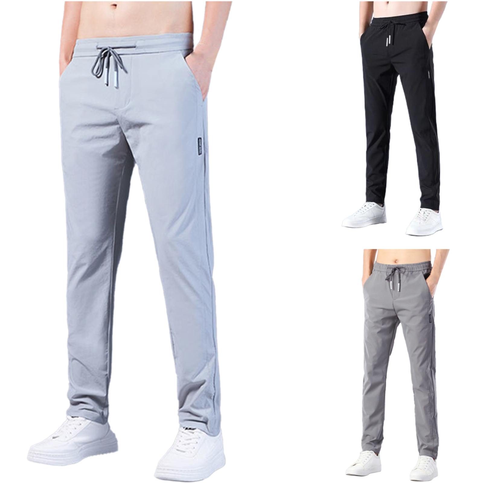 Description Picture 2 of itemMen'S Fast Dry Stretch Pants Ice Cool Breathable Straight Pants Running Jogger Trousers Drawstring Sweatpants With Pockets