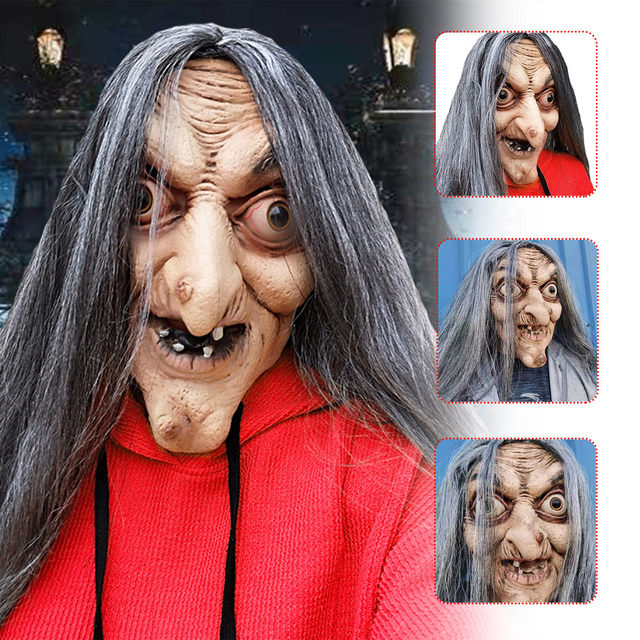 Máscara de Bruxas Realista para o Halloween, Máscara de Bruxa Assustadora,  Mulher Velha com Cabelo, Látex, Festa Cosplay, Fantasia - AliExpress