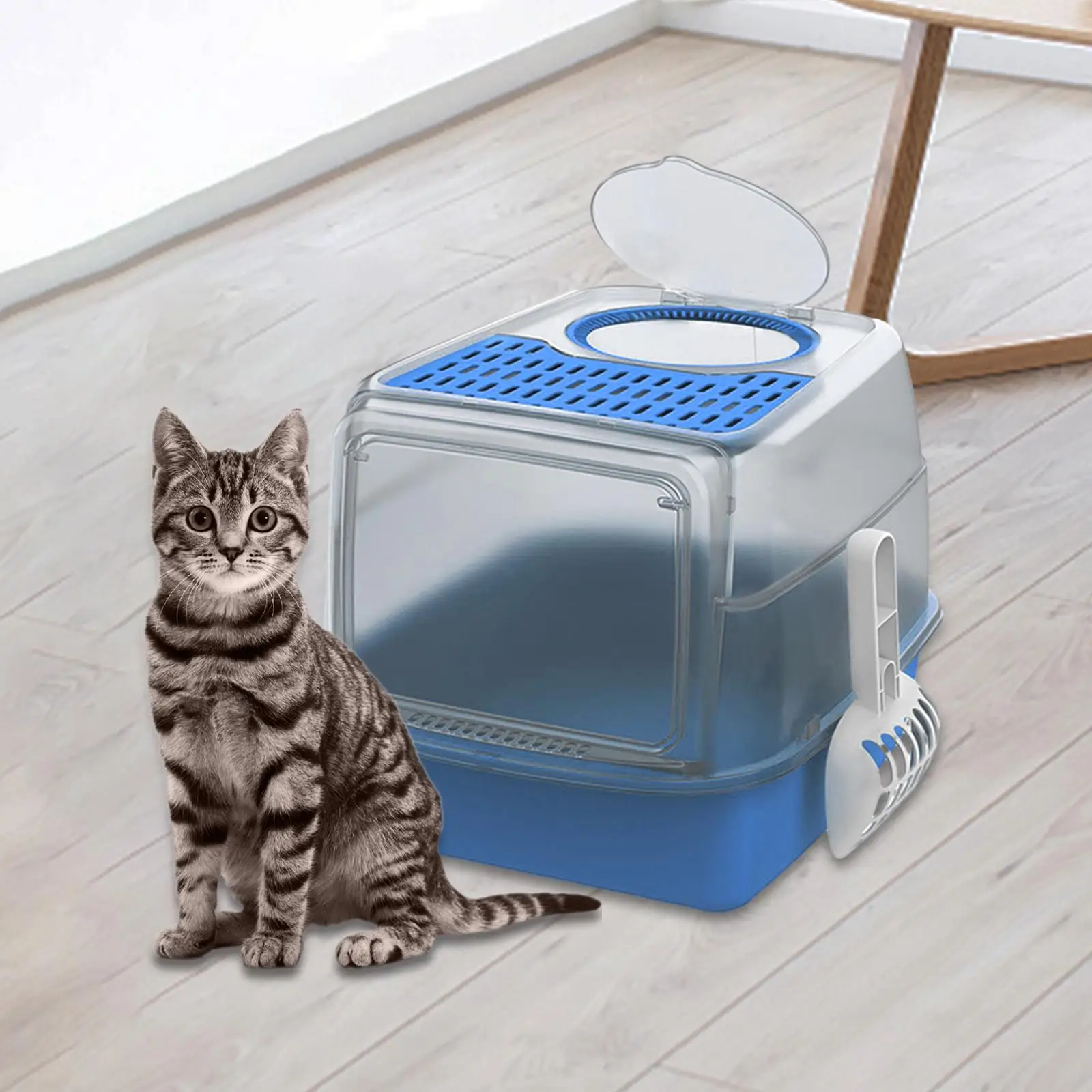 Hooded Cat Litter Boxes with Scoop Cat Litter Tray Portable Large Spacious Pet