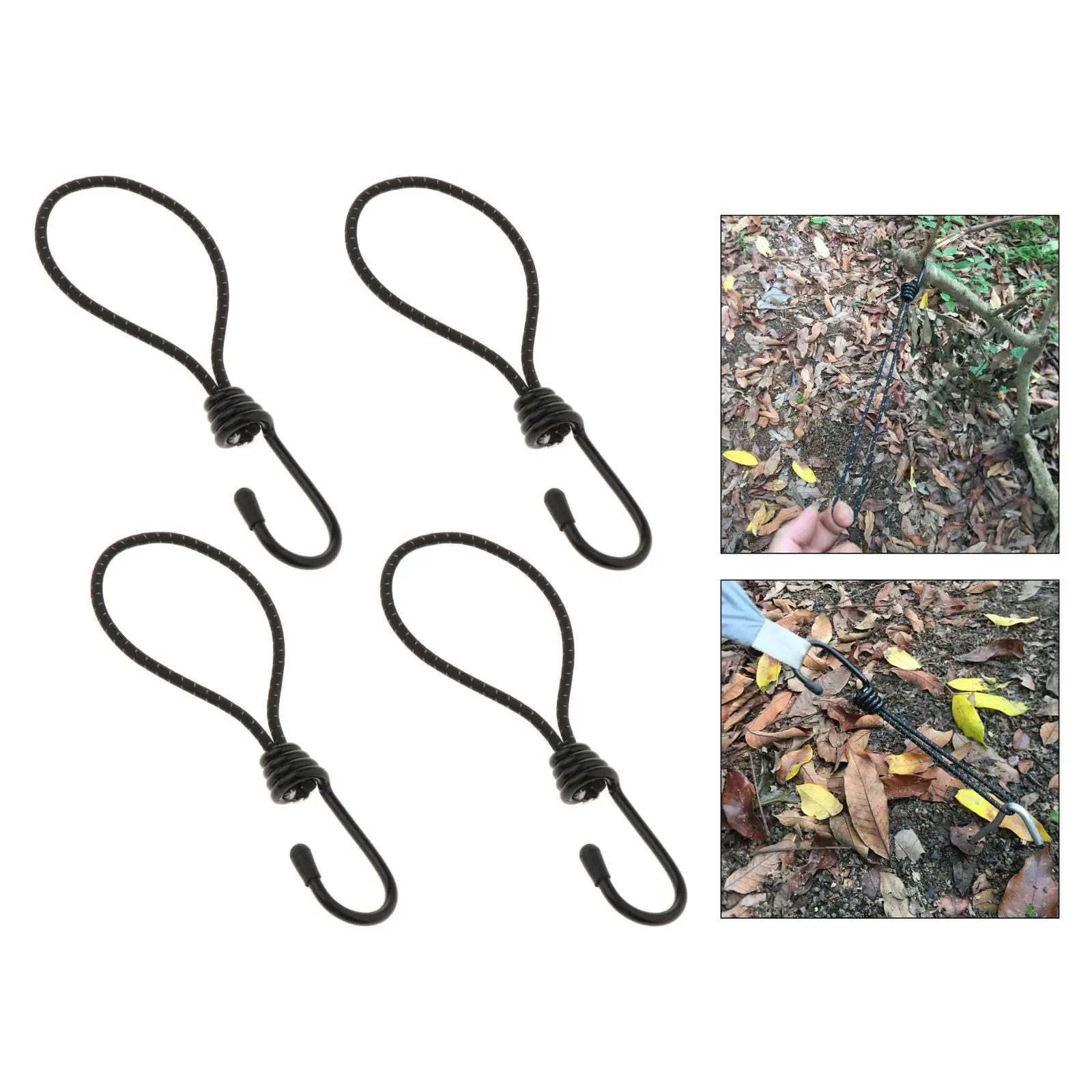 4Pcs/Pack Bungee Hook Tie - Tarpaulin Elastic Stretch Cord Straps with Hook - Black