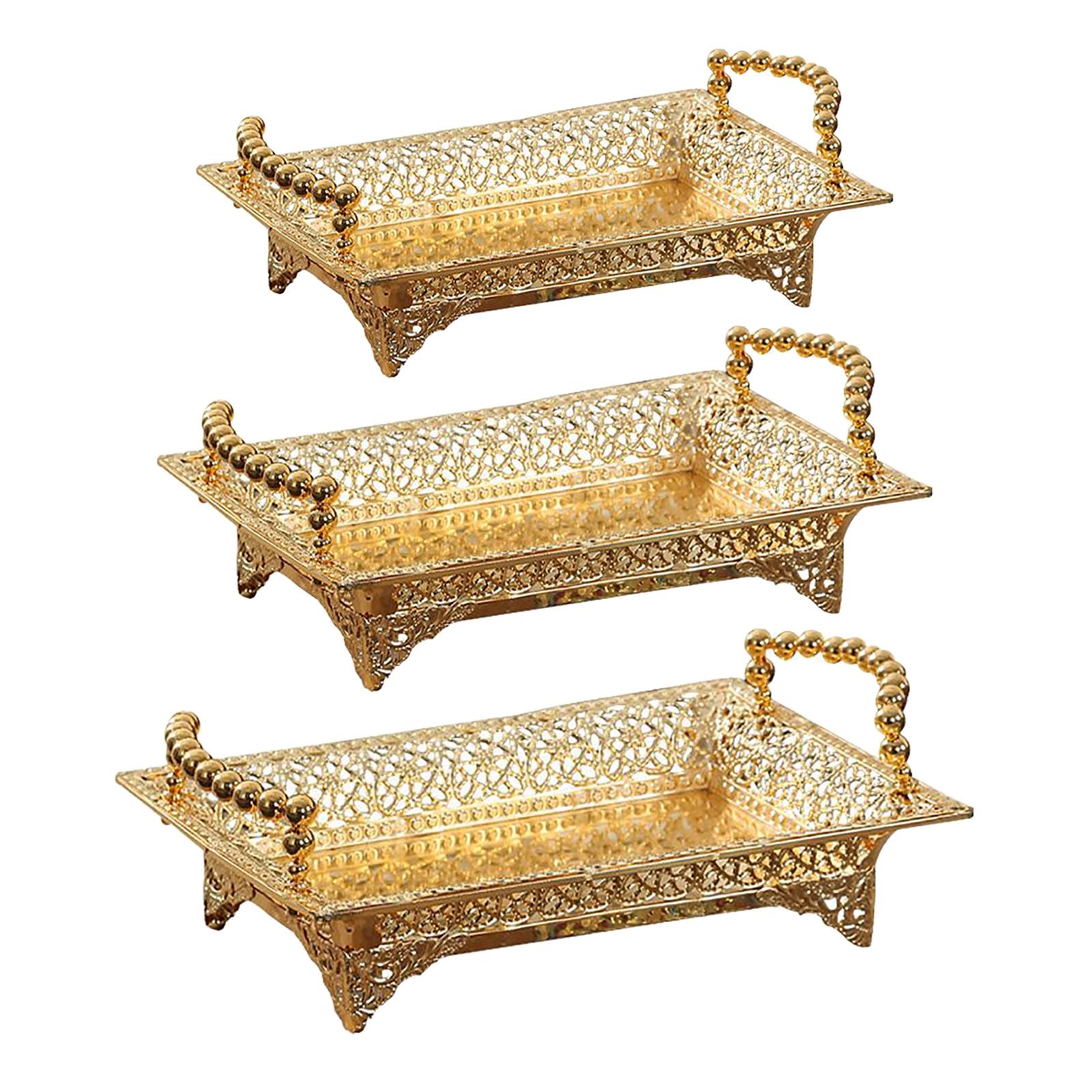 Golden Fruit Tray Retro Storage Metal Tray for Wedding Parties Ornaments