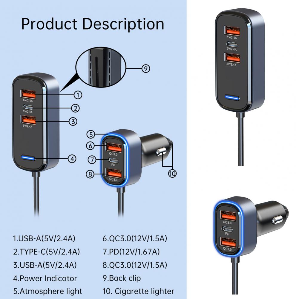 Стабильный выход Мощный PD/QC3.0 высокоэффективное автомобильное зарядное  устройство для телефона высокопроизводительное автомобильное зарядное  устройство 6 в 1 для транспортного средства | AliExpress