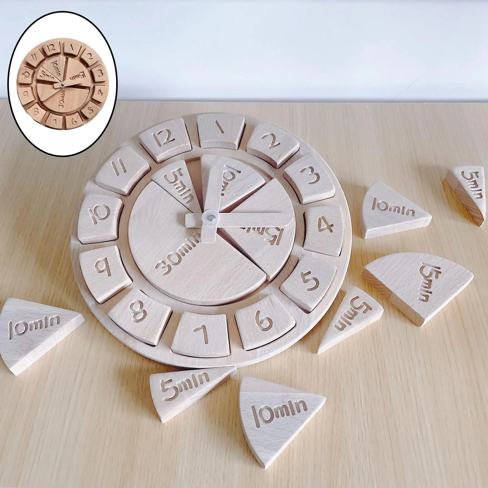 Wooden  Teaching Time  Clock Montessori Early Learning Educational Toy Gift
