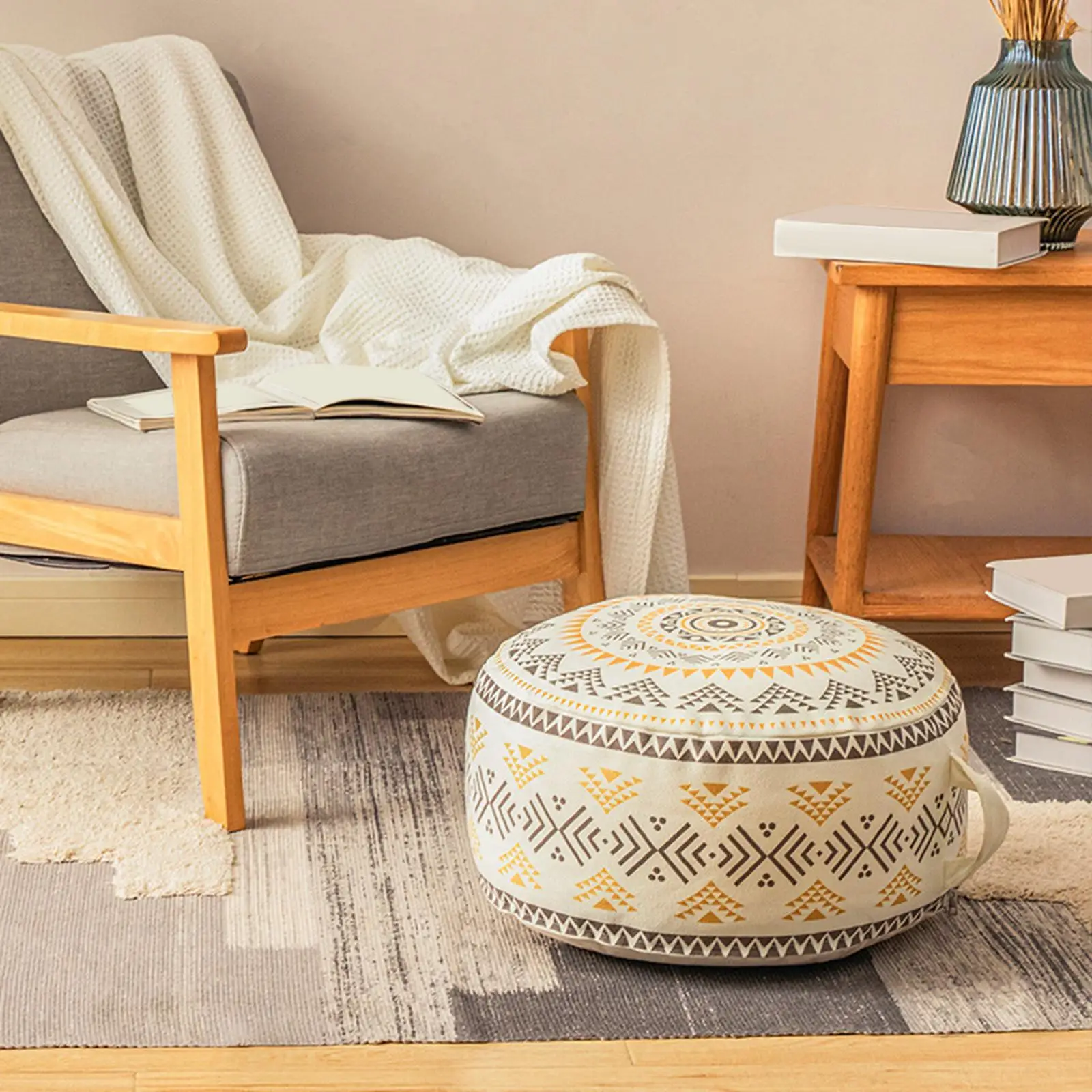 Large Pouf Cover Bedroom Decor Embroider Craft Bohemian Handmade Woven Foot Stool Unstuffed Footstool Cover Patio Seat Cover