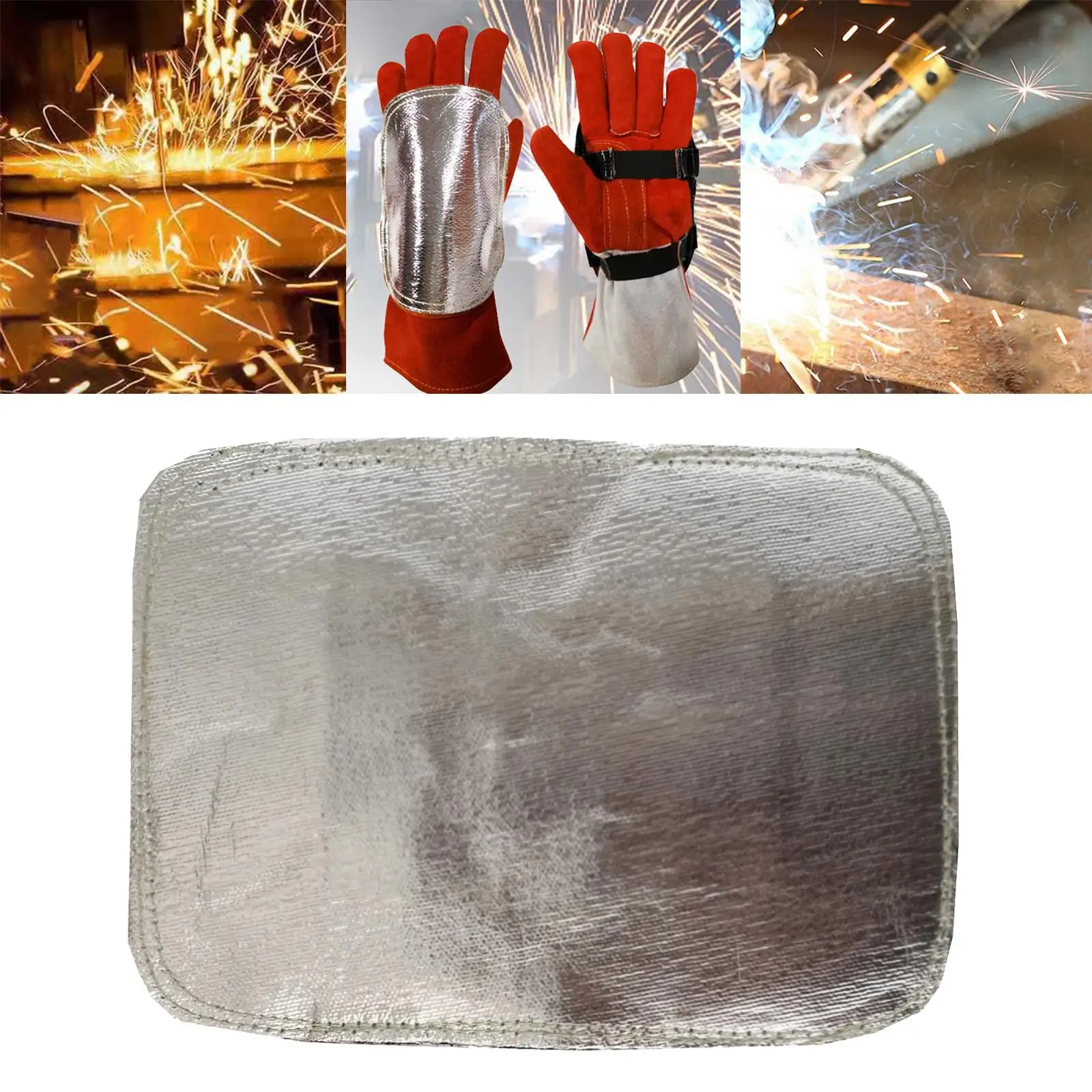 Aluminized Back Hand Pad PU Leather Deflector Welding Heat for Hands for Welder Industrial Cutting Camping Stoves Furnace