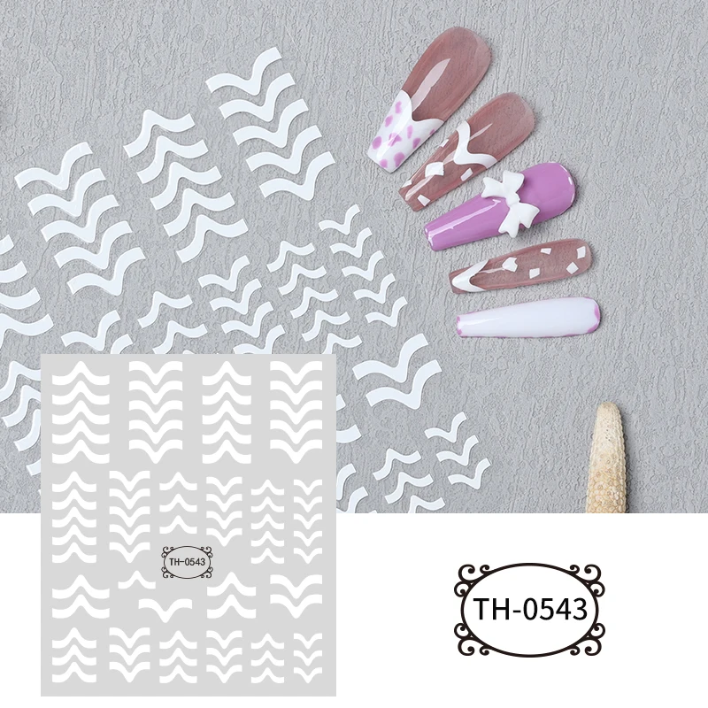 Wing White French Tip Nails Stripes Stickers 0543