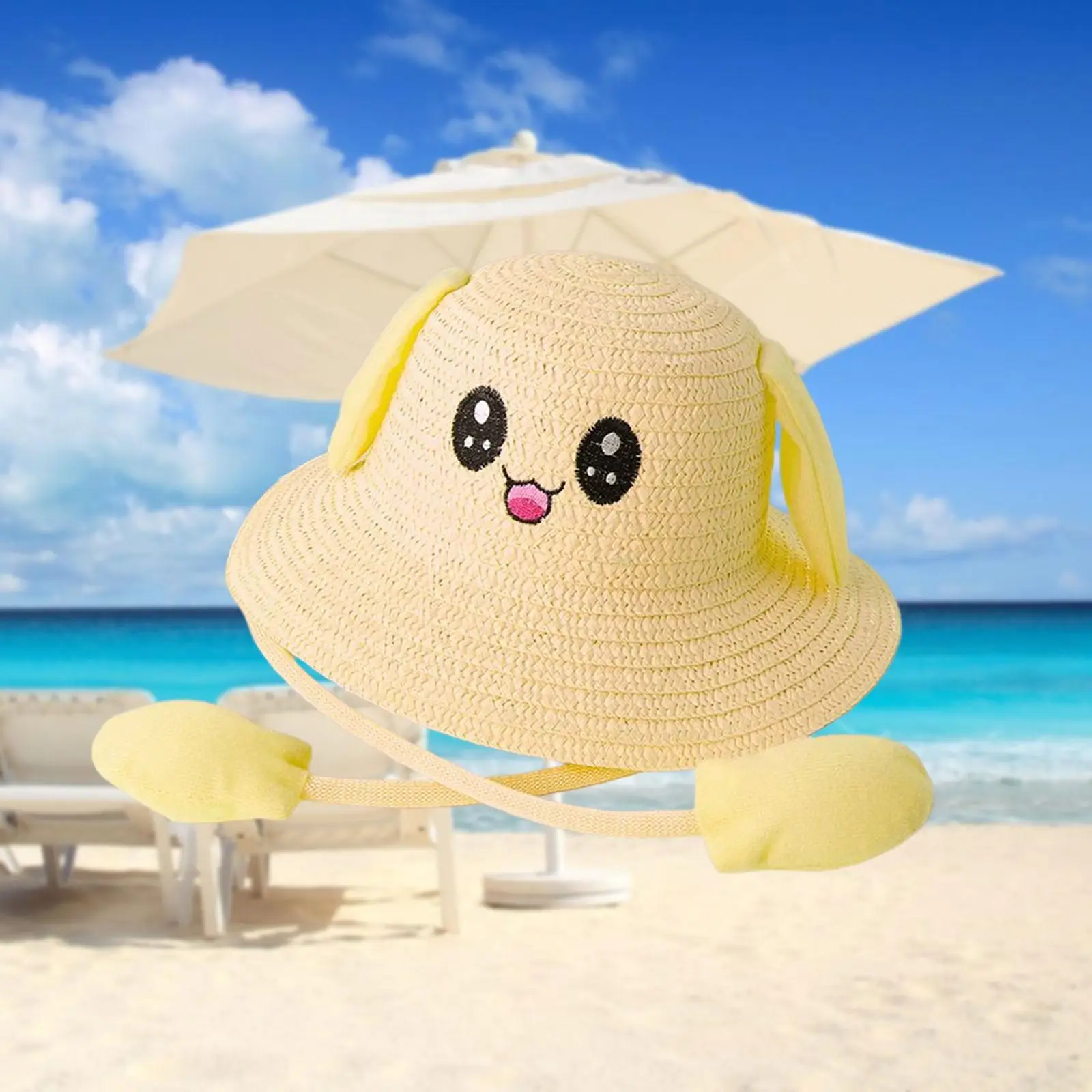 Rabbit Ear Sunshade Straw Hat Funny Sunscreen Hat for Parties Street Outdoor