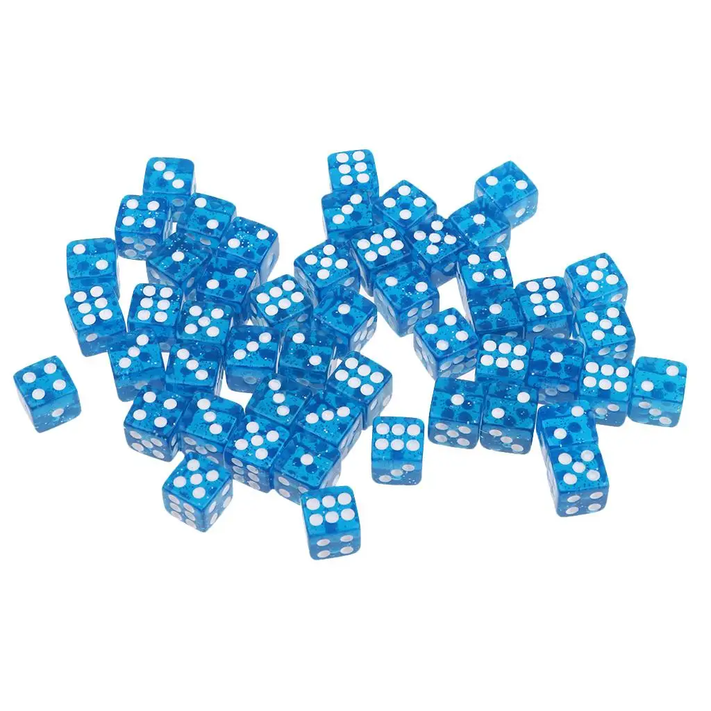 Pack of 50 Acrylic Six Sided Square RPG Game D6 12mm Dice Die with Pips