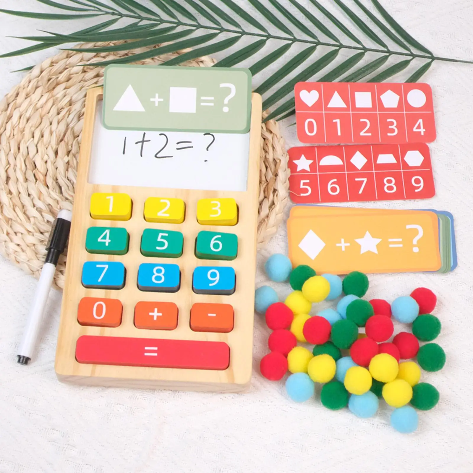 Wooden Calculator Addition Subtraction with 40 Balls and Number Cards learn Math for Homeschool Toddler Party Toys