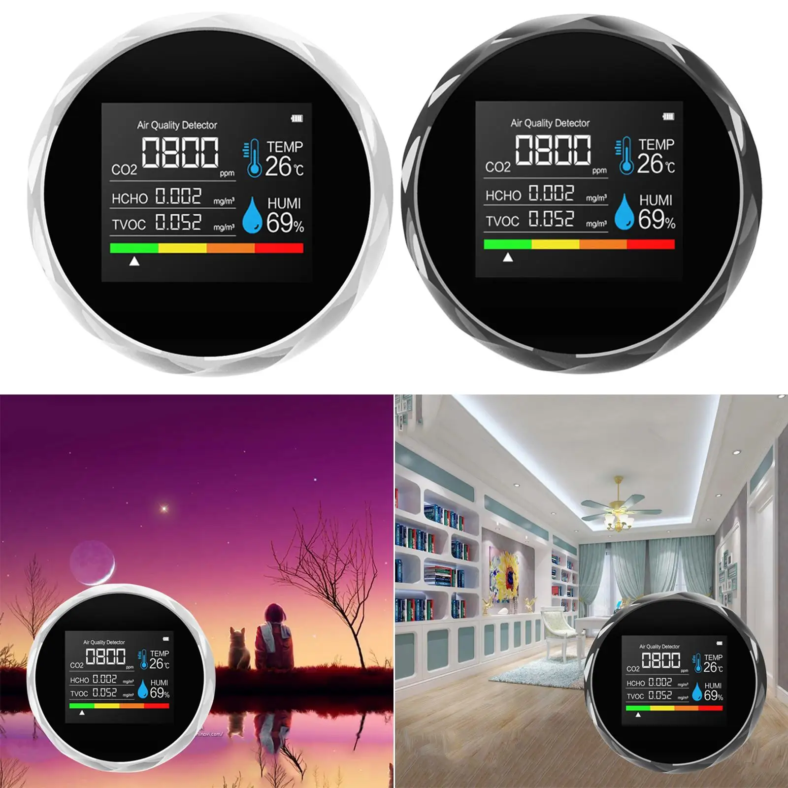 Air Quality Monitor 2, , Temperature, Humidity, Air Pollution Detector for  Carbon Dioxide Detector