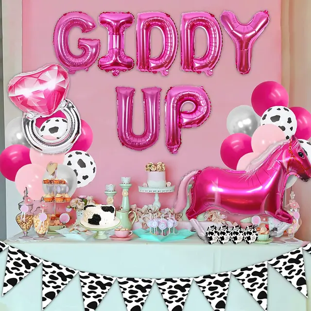 Western Cowgirl Bachelorette Party Decorations, Giddy Up Hot Pink Pennant  Horse Ring Balloon for Last Rodeo Birthday Party Decor - AliExpress