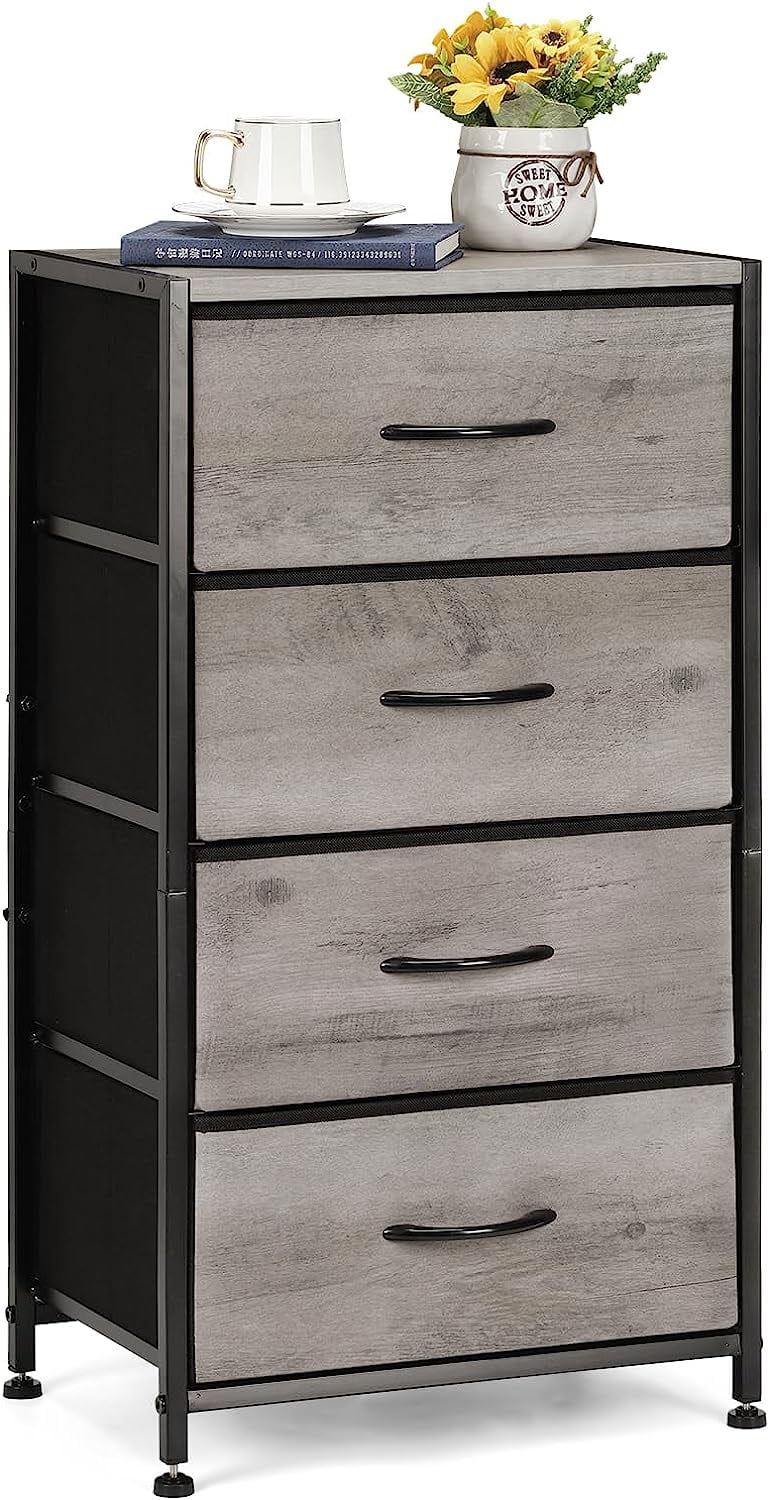 Description Picture 2 of itemRefined Fashionable and Elegant Dresser with 4 Drawers Fabric Dressers Storage Drawers, Sturdy Steel Frame & Wood Top Gray