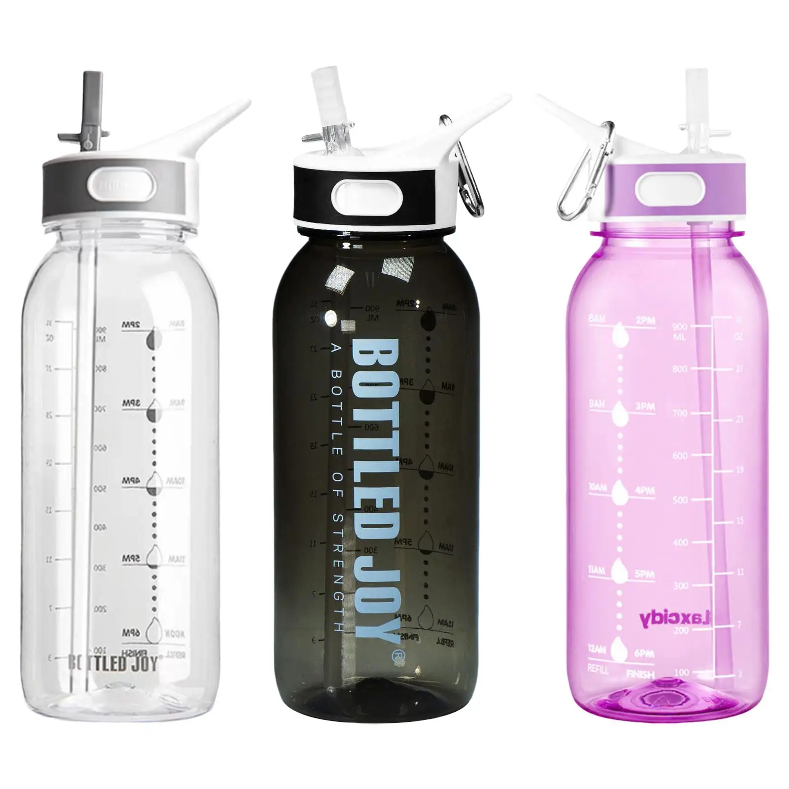 Durable Water Bottle with Straw Sports Water Jug Time Marker Outdoor Drinking 1000ml for Bicycle Running Hiking Bike Activity