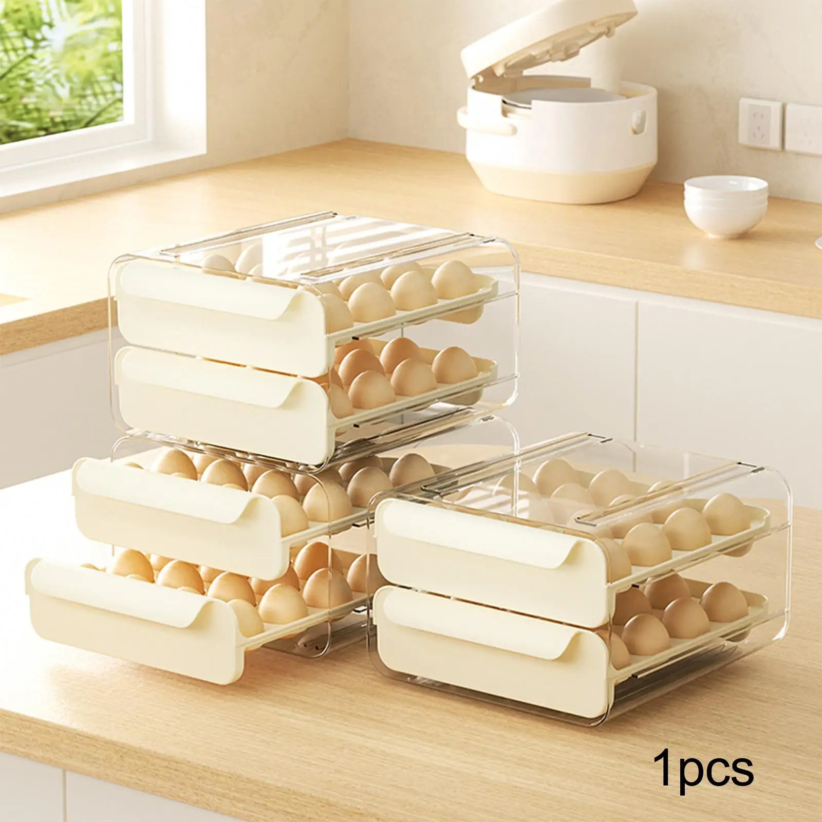 Egg Holder Tray 32 Egg Trays Stackable Eggs Organizer Drawer Eggs Storage Tray for Kitchen Cupboard Fridge Cabinet