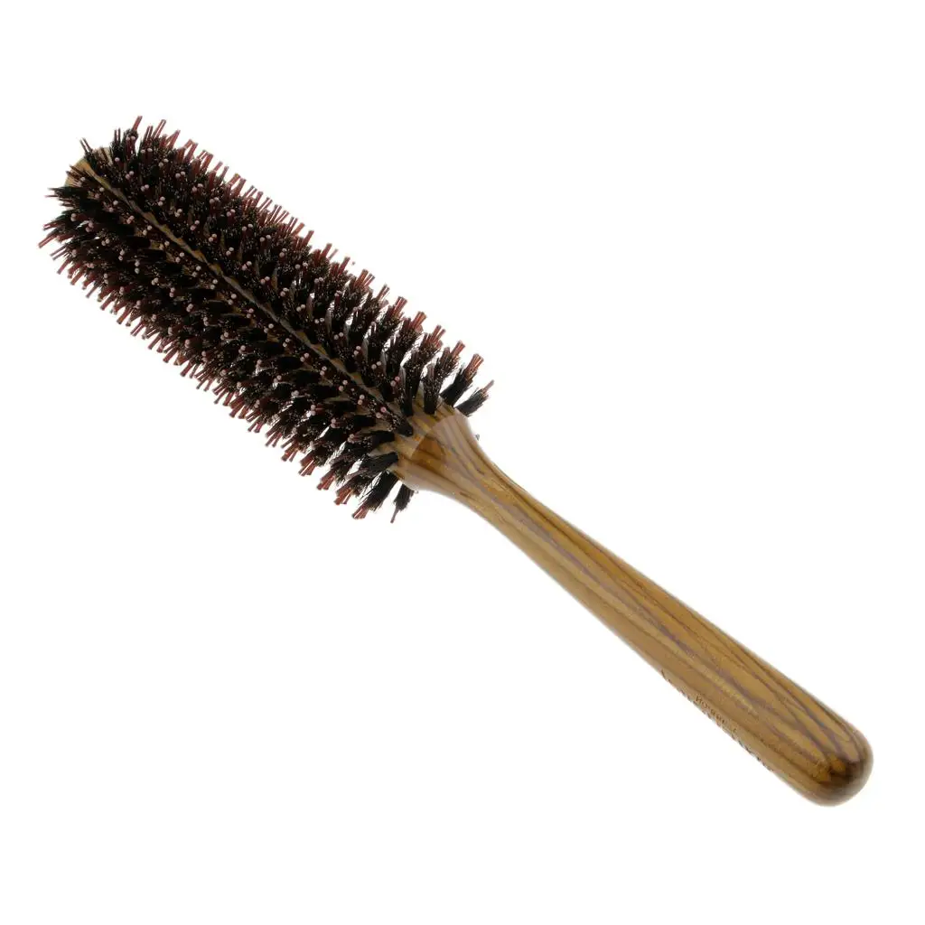 Salon Bristles Curling Hair Round  Hair Styling Comb Hairbrush Wooden Handle