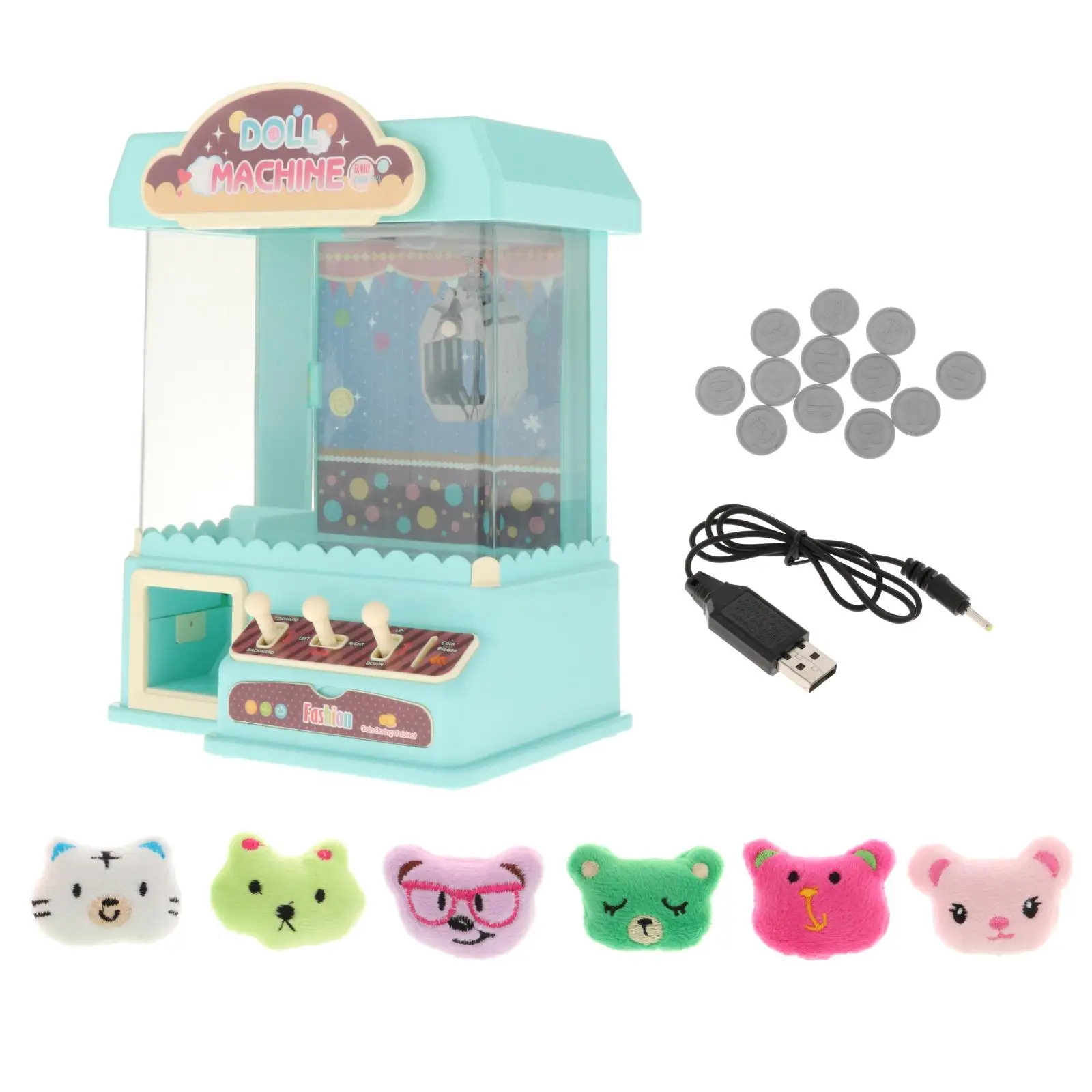 Rechargeable Claw Machine with 6 Dolls and 10 Capsules Girl Grab Doll Clip Arcade Machine for Children Kids Birthday Gifts