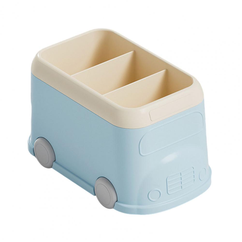 Desktop Pen Holder 3 Compartments Cute Bus Shape Multifunctional Stationery Pencil Organizer Container Storage Box