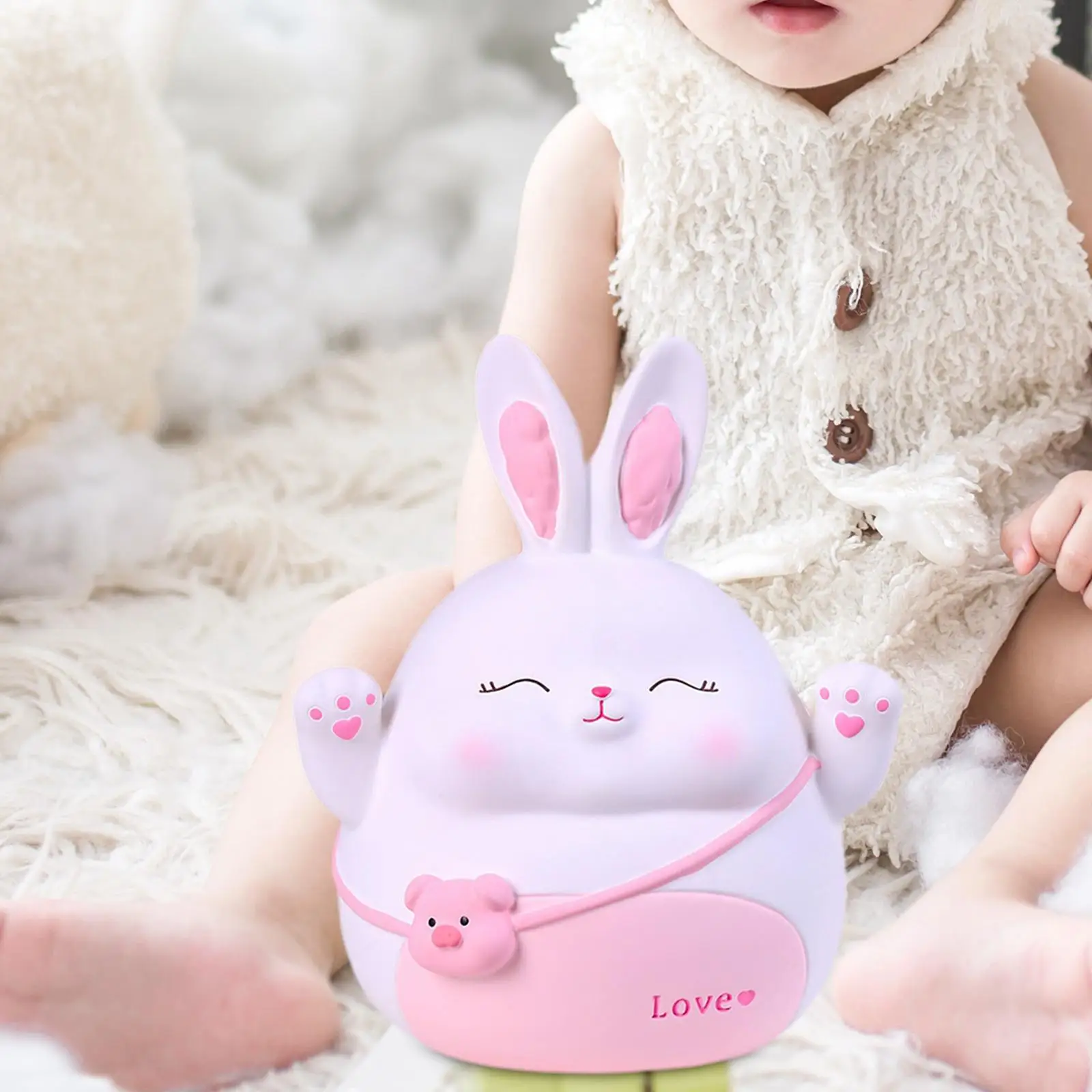 Rabbit Money Bank Animal Bunny Statue Coin Case for Nursery Toddler