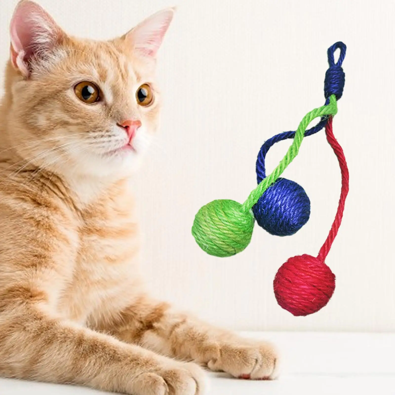 Interactive Cat Toy Self Play Kitten Chasing and Playing Pet Scratching Ball Cat Rope Ball Cat Toy Sisal Ball Random Color