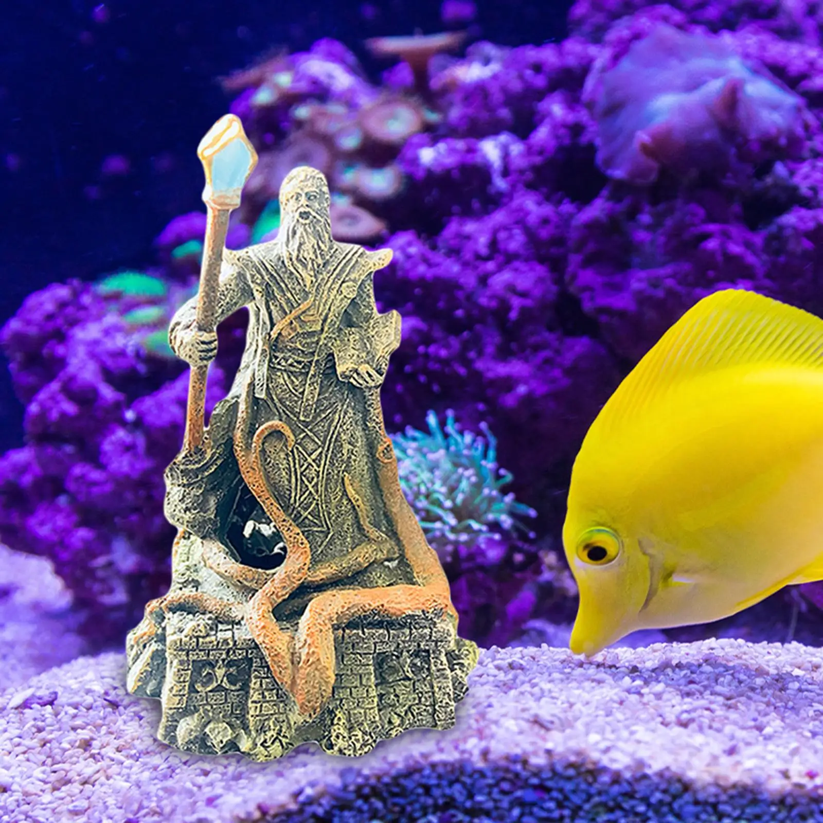 Aquarium Decoration Mage Figurine Craft Landscaping Fish Tank Decor Tabletop Statue Hiding Cave for Shelf Porch Patio Yard Gift
