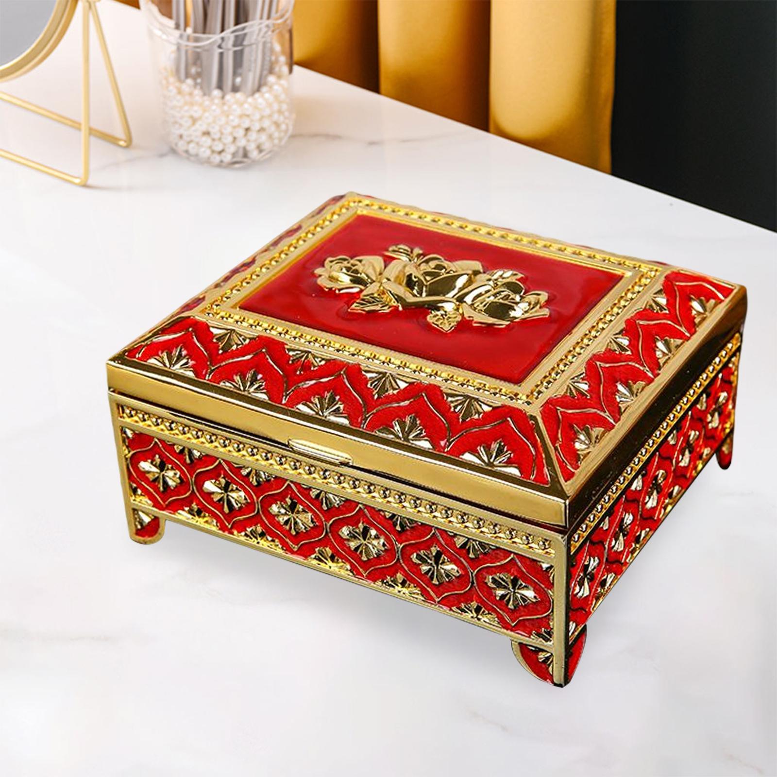 Trinket Box Metallic Engraved Rectangle Jewelry Box Anniversaries Gift Wedding Centerpieces Rectangular for Women Girls Fadeless