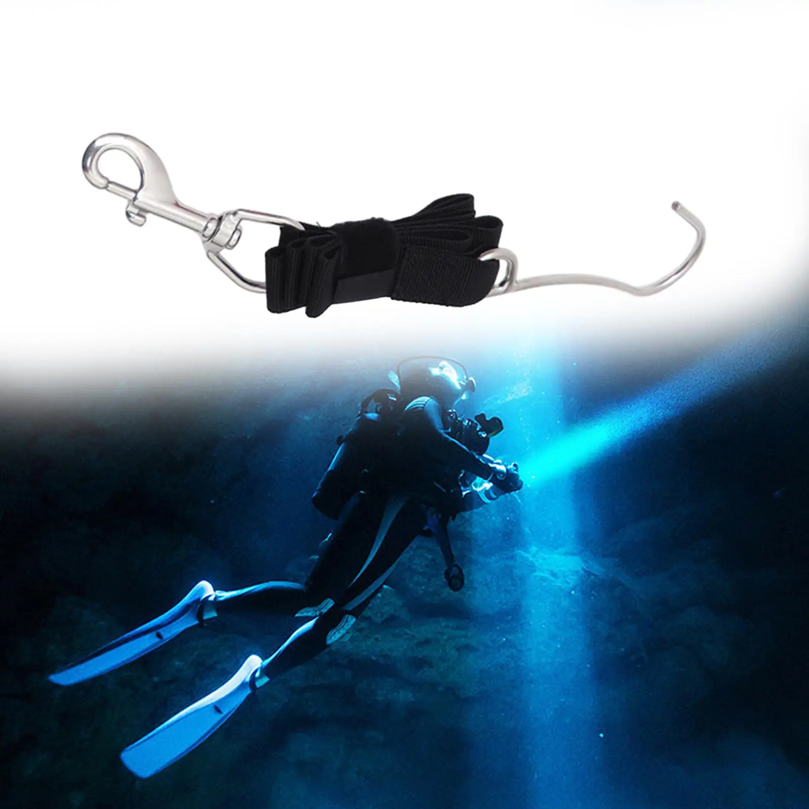 Diving Reef with Line and Clip, Stainless Steel Reef Hook for Cave Diving, Underwater Photography Accessories