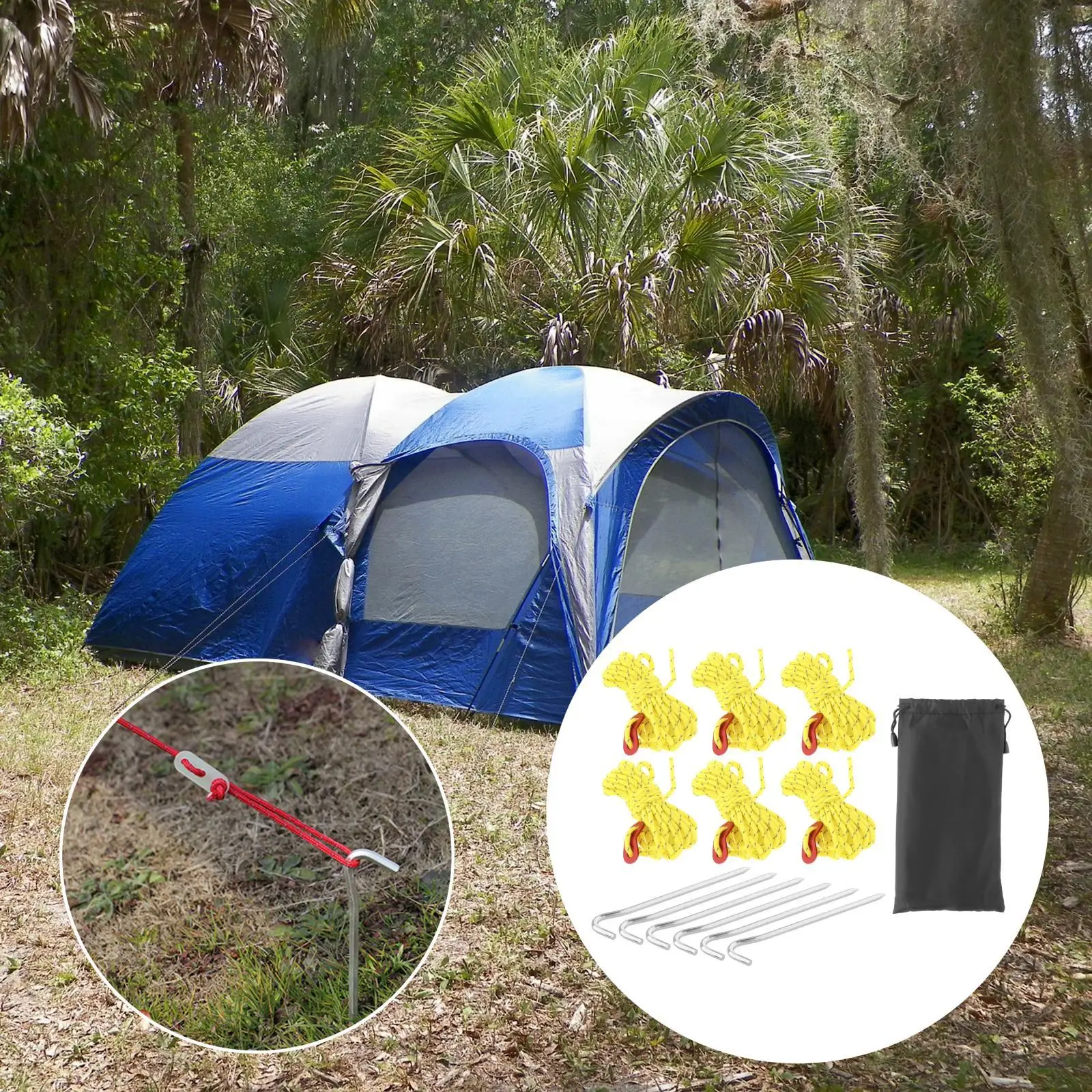 6Pcs/Pack Guy Lines Tent Cord Kit with Storage Bag for Tying Down Tarps