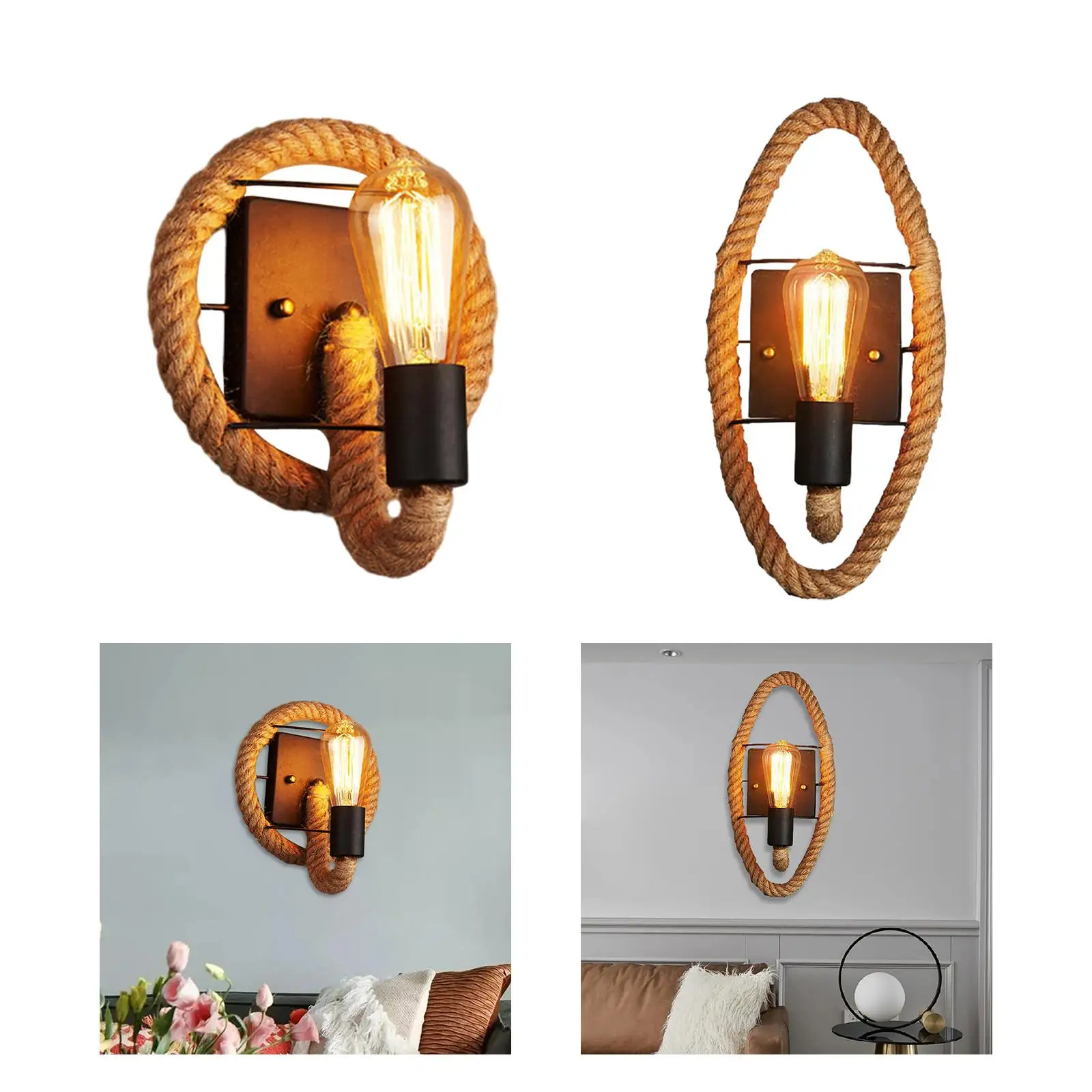 Industrial Wall Sconce Decoration Vintage Style Antique Wall Lighting Hemp Rope Wall Lamp for Stairway Bar Living Room Club