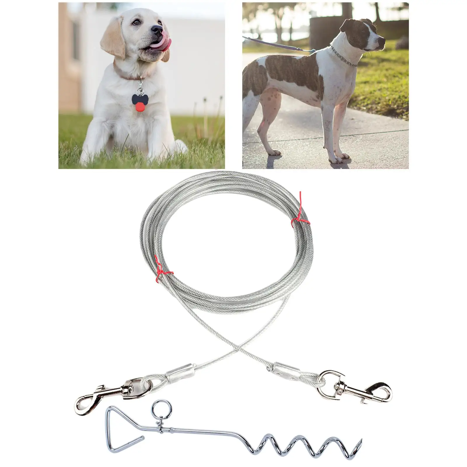 Pets Dog Tie Out Cable and Stake Anti Wrap Knotting Wire Rope for Beach Yard