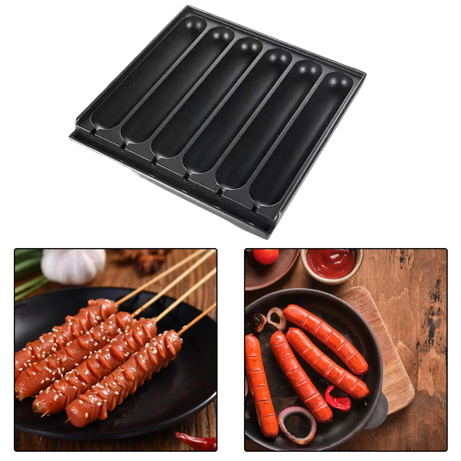 Sausage Pan 6 Cavity DIY Hot Dog Presser Maker for Breakfast Cooking Outdoor