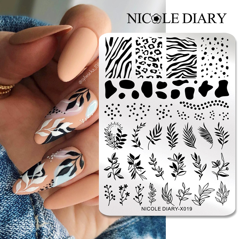 Description Picture 5 of itemNICOLE DIARY Flower Leaves Nail Art Stamping Plates 3D Geometric Stripe Line Nail Design Image Nail Art Stamp Templates Stencil