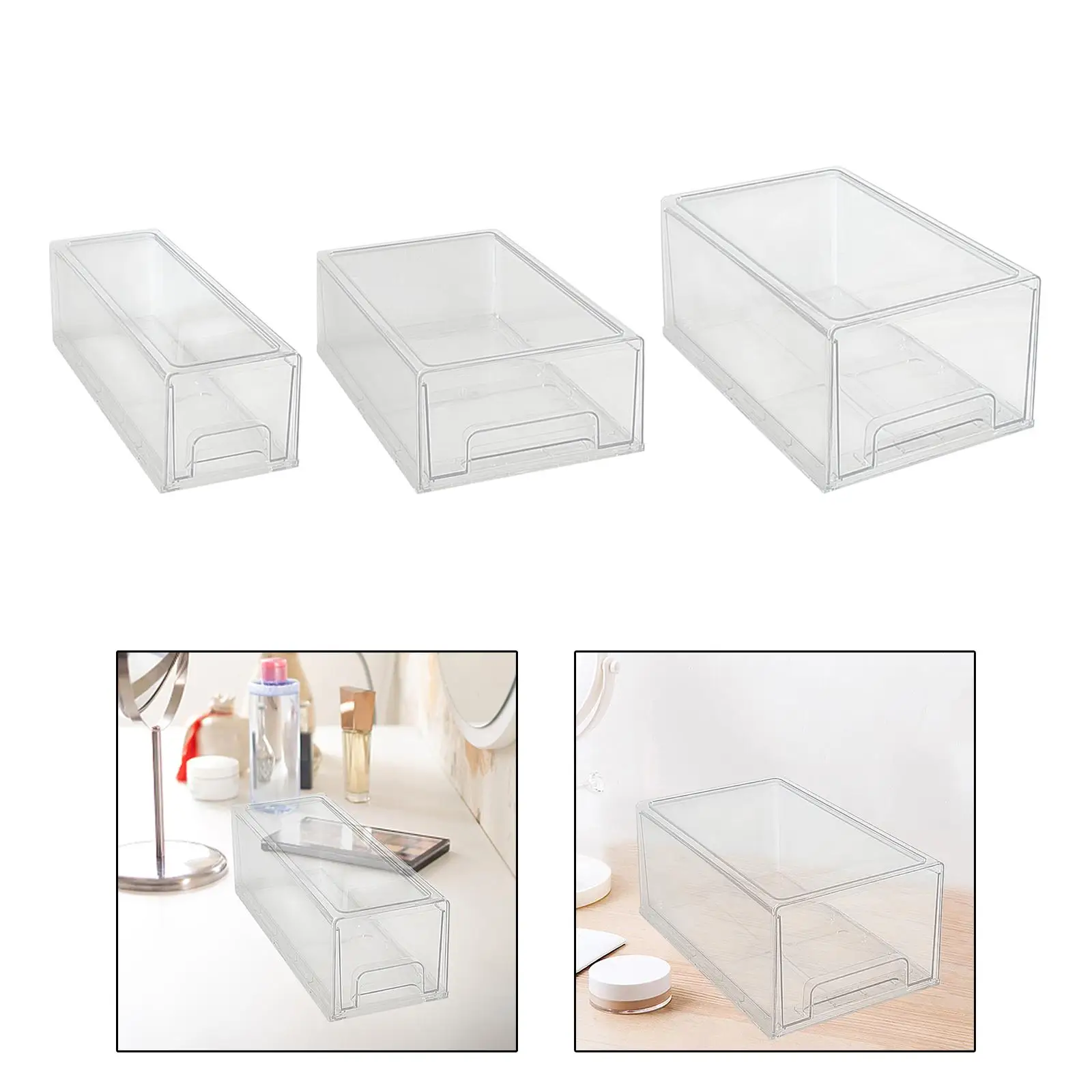 Acrylic Storage Drawer Case Transparent Waterproof Clear Desktop Drawer Organizer for Dresser Closet Countertop Office Desktop
