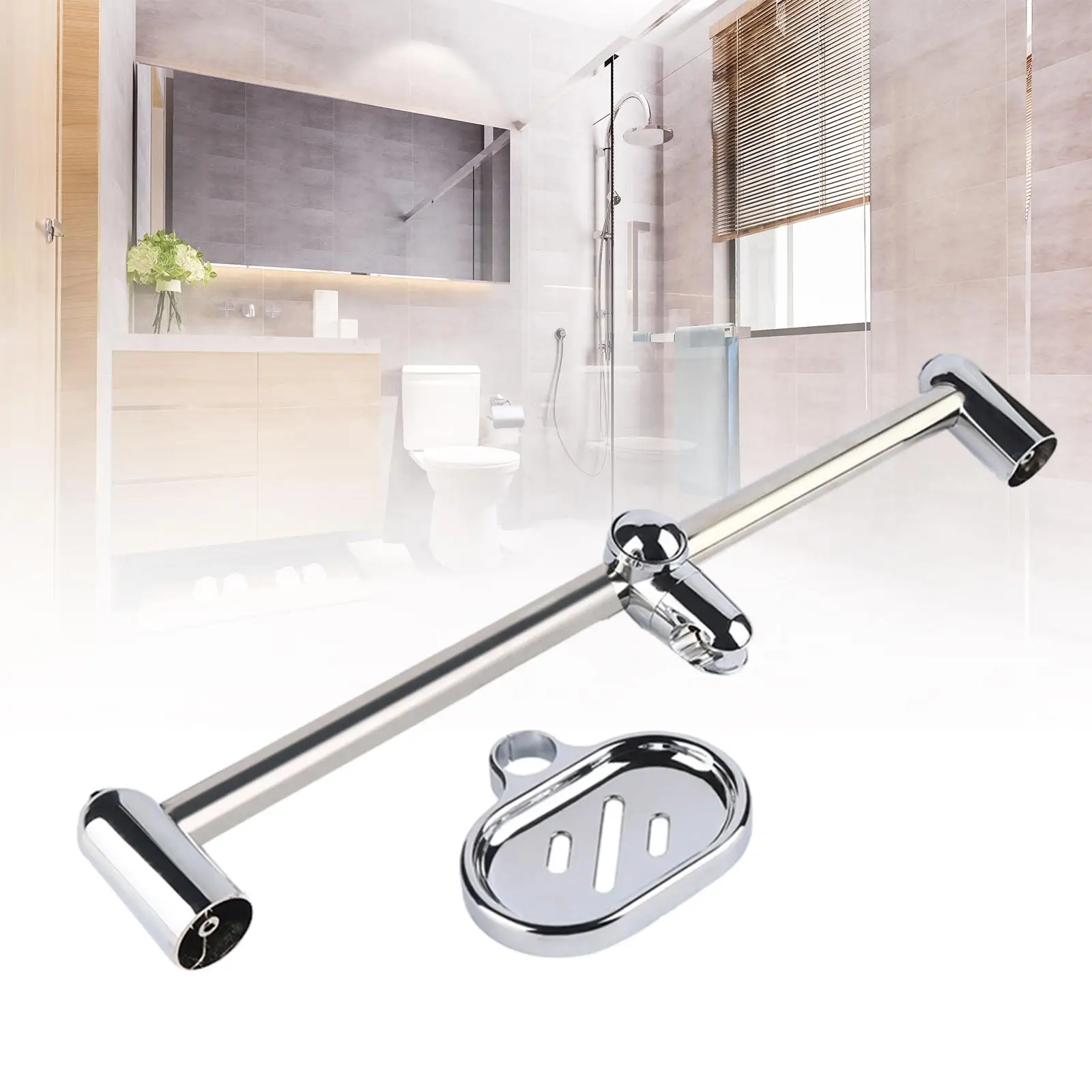 Wall Mount Shower Head Slide Bar Bracket Detachable Lifting Rod Easily Installation Polished Surface with Soap Dish 24 inch