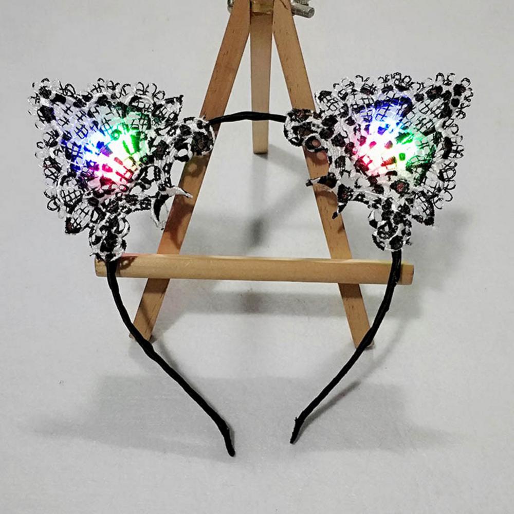 Description Picture 6 of itemWomen LED Light Up Cat Ears Lace Hair Hoop Headband Headwear Party Crown Hair Rope for Women Wedding Christmas Glow Headband