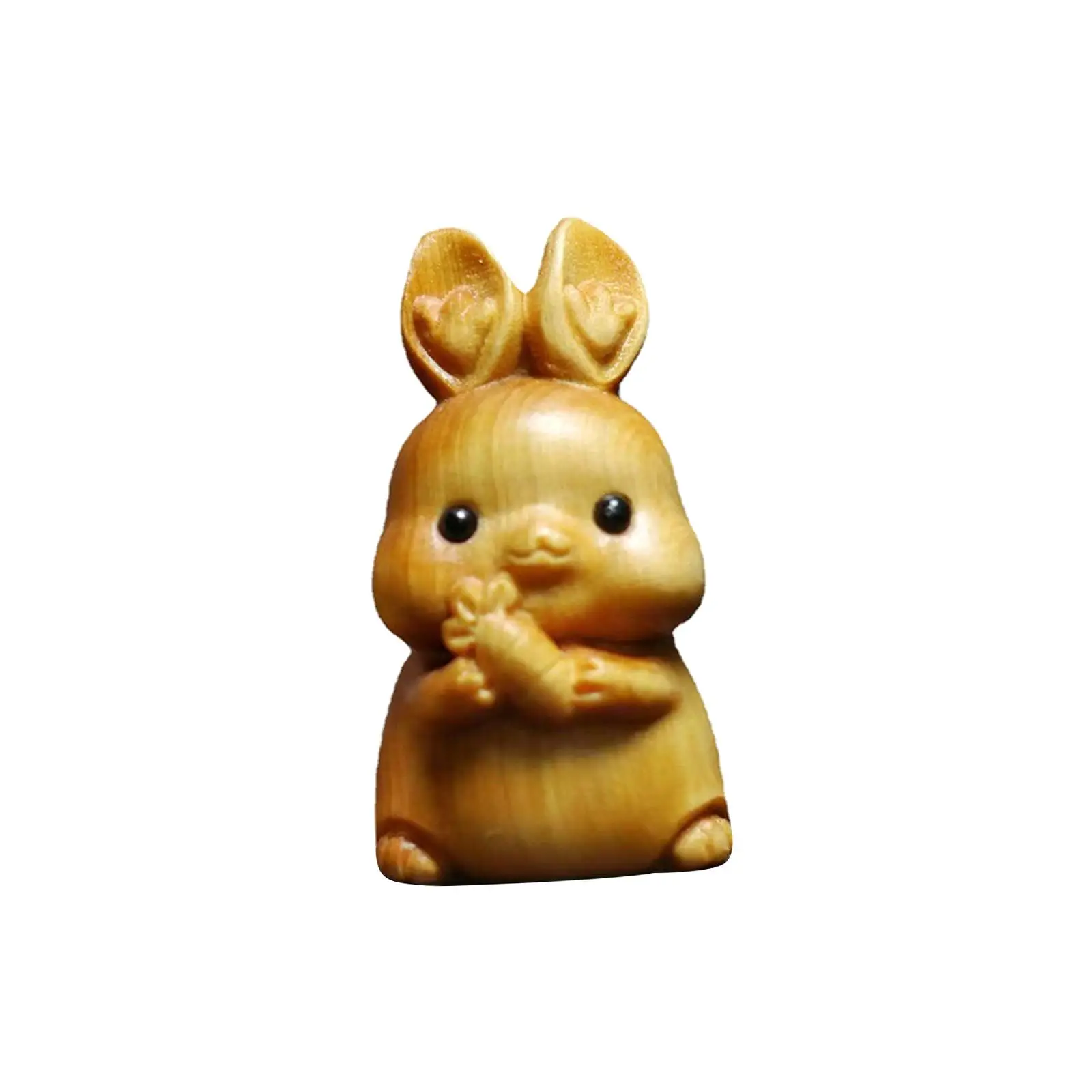 Wood Carving Rabbit Statue Desktop Ornament Collectibles DIY for 