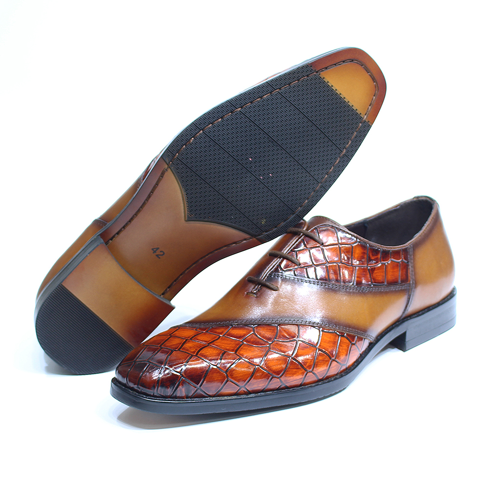 Luxuriöse Herren-Kleiderschuhe aus Lackleder mit Alligatormuster, Oxford-Brogue, formelle Schnürschuhe für Büro, Hochzeit, Party – Detail 3