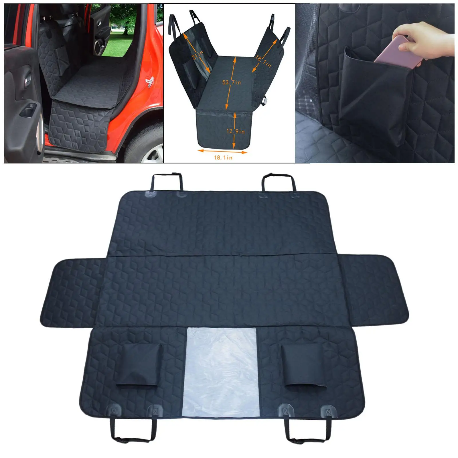 Dog Car Seat Covers Antinslip Anti-Scratch with Mesh Window Dog Hammock Back Seat Cover Protector 600D Durable Pet Seat Cover