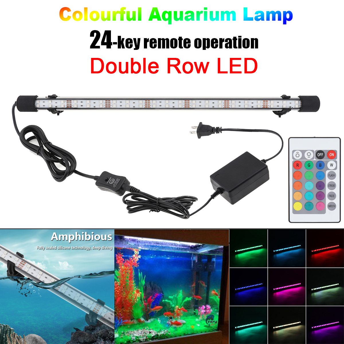 Rgb levou luz para aquário, lâmpada impermeável