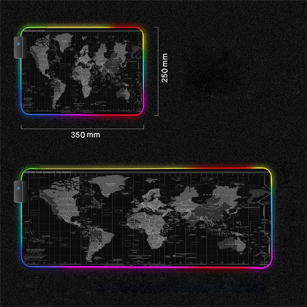 Wereldkaart Zwarte Achtergrond Rgb Grote Muismat Laptop Backlit Led Muismat Xxl Gamer Accessoires Gaming Bureau|Muismat| -