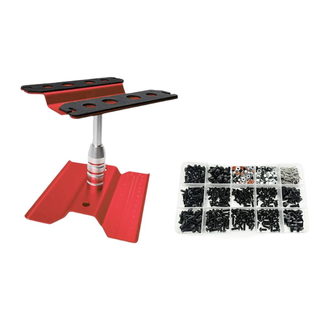 Assembly Platform with Screw Box 360 Degree Rotate Lift or Lower Stand Work Station for 1/10 1/8 RC Car Truck Assembly Tool